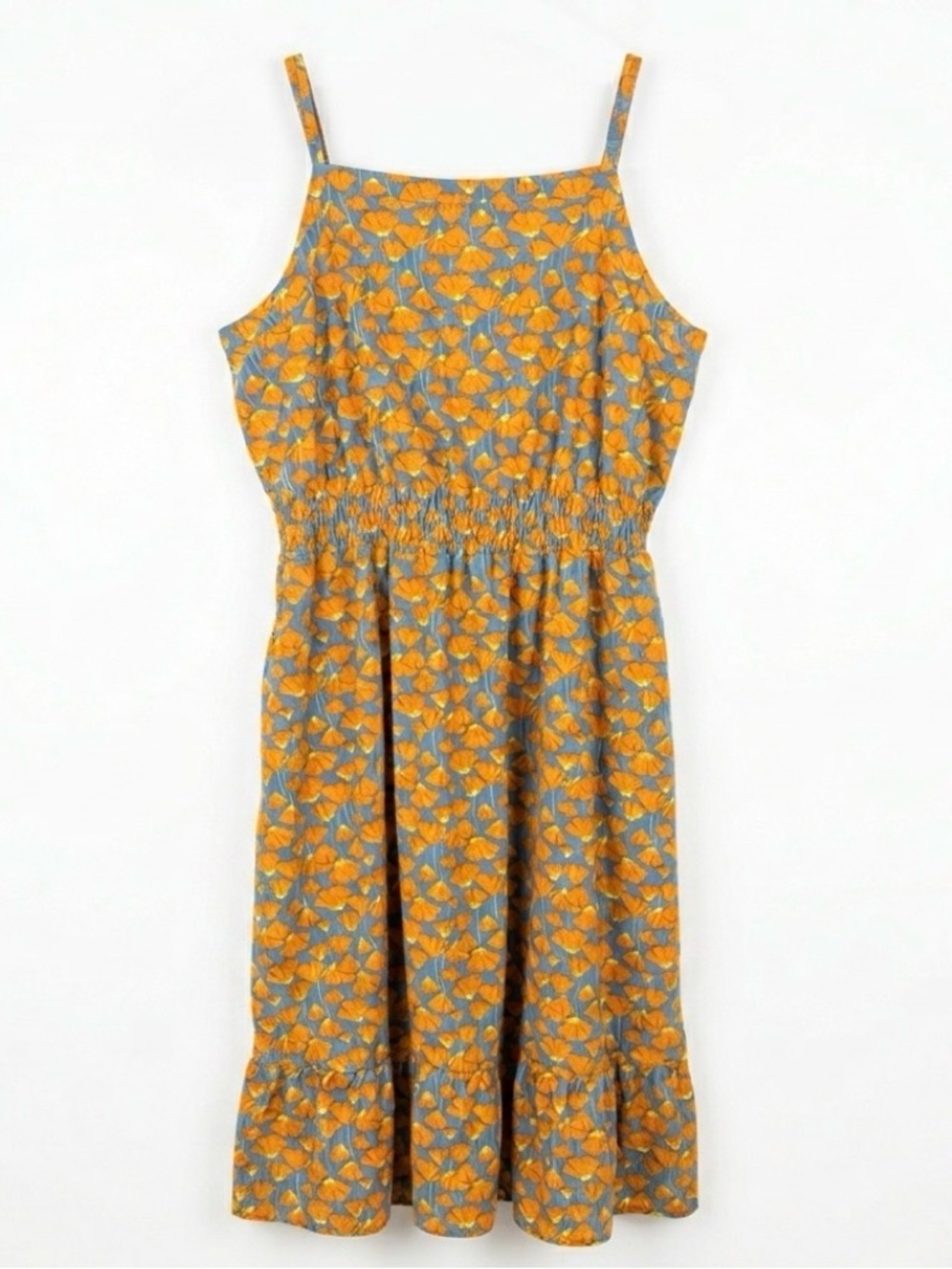 Toad & Co Sunkissed Bella Dress Blue Orange Floral Smocked Waist Size M